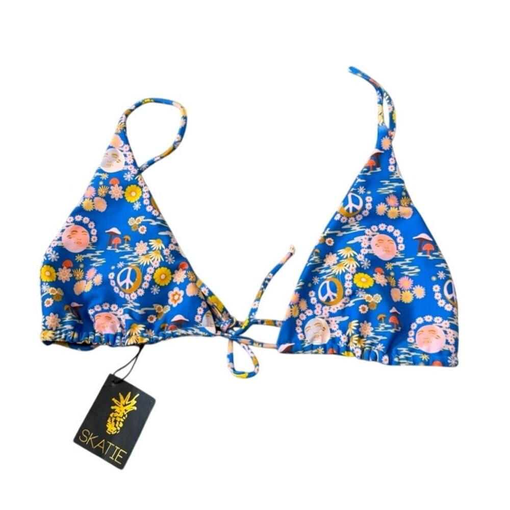 NWT Skatie Triangle Bikini Top Humboldt Retro Print XL